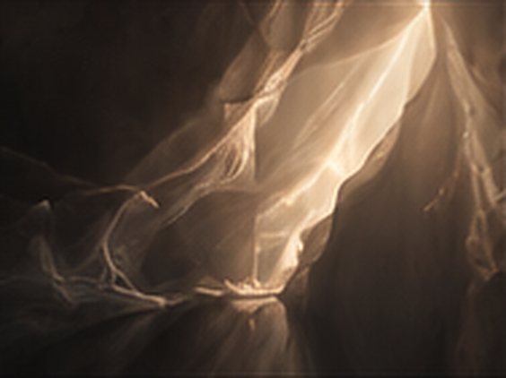 Sheer folds of fabric catching a stream of warm light.
